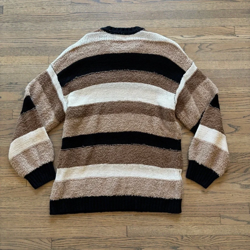 Show Me Your Mumu Womens XS‎ Striped Eyelash Knit Sweater Brown Tan Black NWT